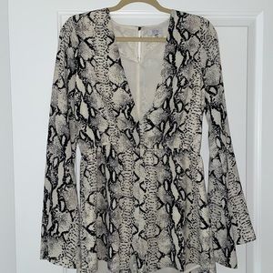 Tobi Black and Ivory Snakeskin Longsleeve Romper